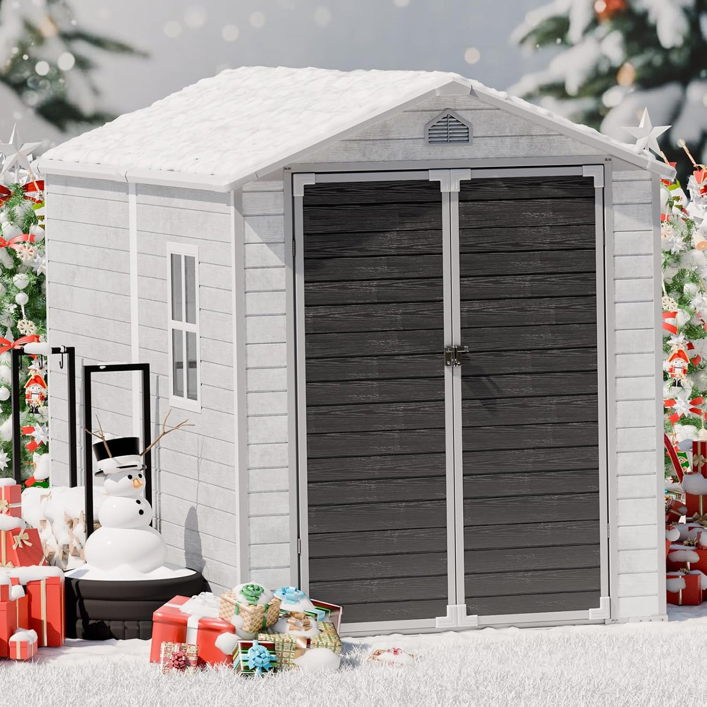 Plastic Sheds 6x8 Shed Resin Outdoor Storage with Floor Included, Waterproof Lockable Garden Tool Storage Cabinet