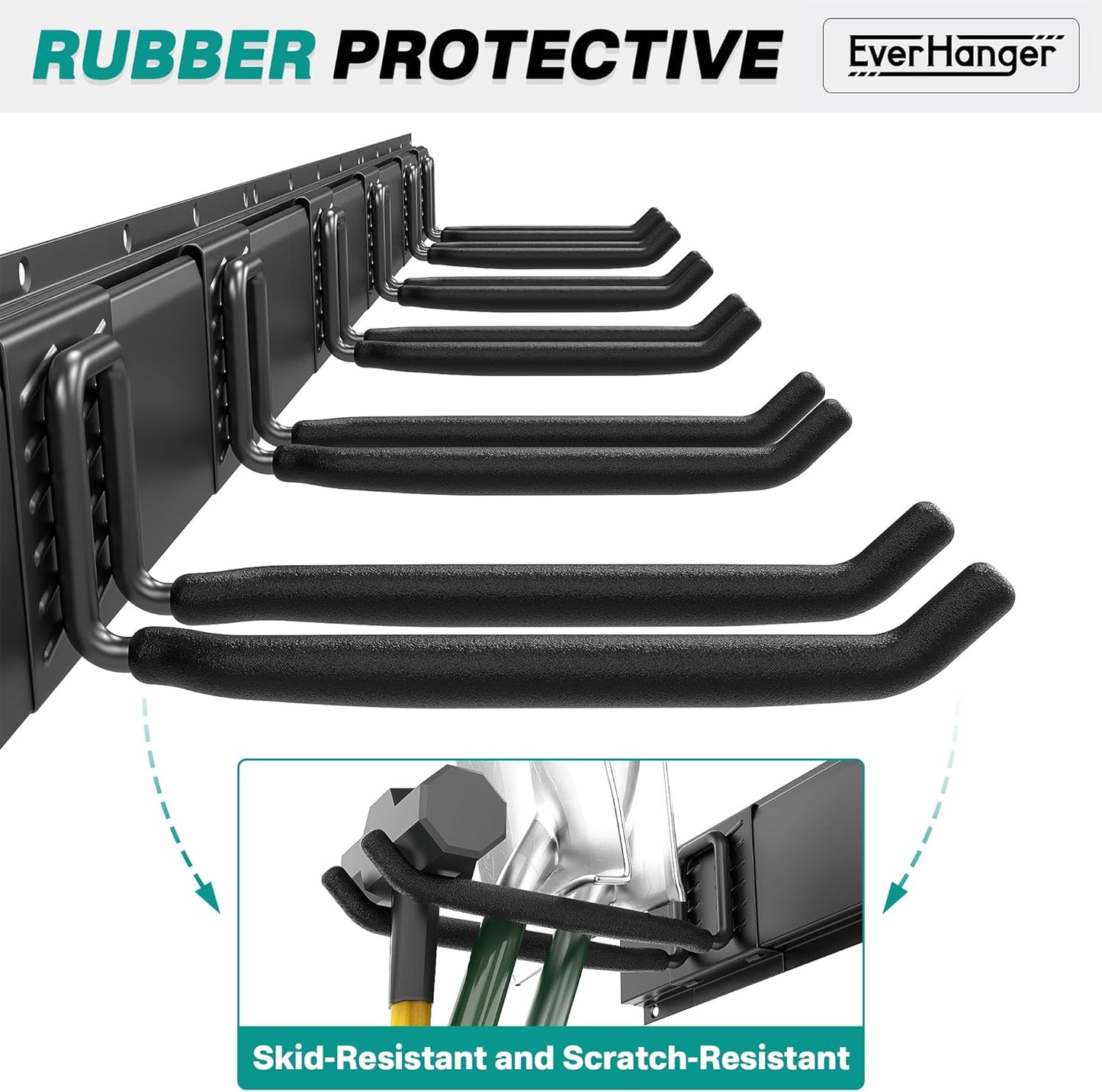 EVERHANGER Garage Tool Storage Organizer, Wall Mount Garden Tool Rack Organization, Heavy Duty Folding Chair Hangers with 12 Adjustable Hooks, Max Load 900lb, 96inch