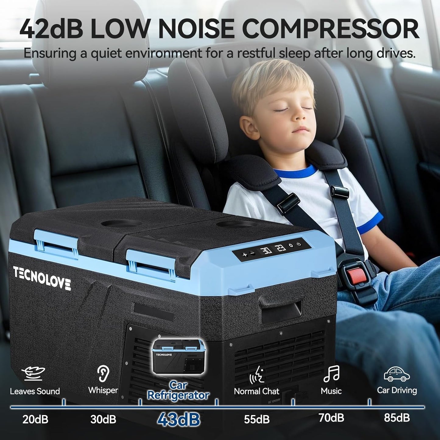 25L Car Refrigerator Freezer, 27QT Dual Zone Portable Compressor Cooler with Reversible Door, 100–240V AC / 12V / 24V DC Powered, Touchscreen Control, LED Light, -4℉ to 68℉, Ice Blue