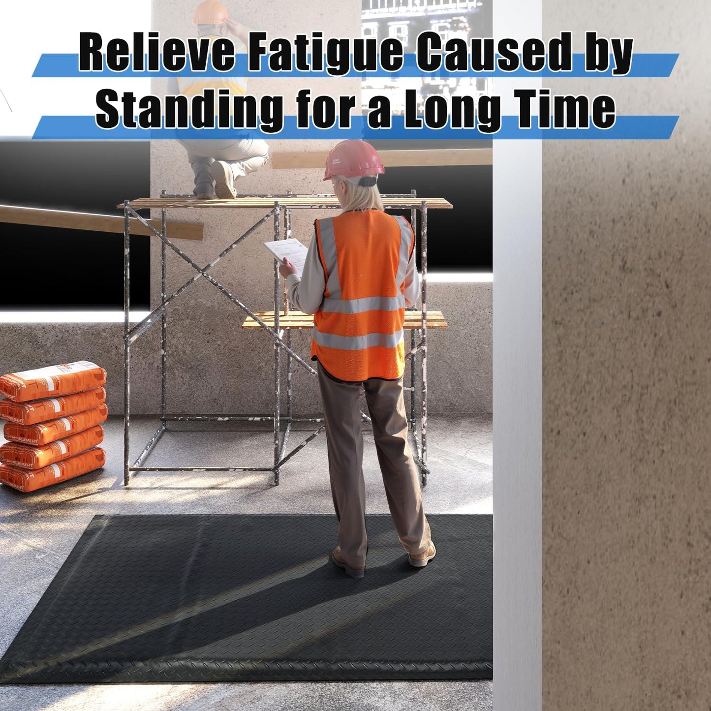 tonchean 3' x 7' Anti Fatigue Mats Industrial Extra Thick 15/16" Ergonomic Standing Floor Pad, Work Mats for Machinist Workshop Garage, Reducing Pressure - Black