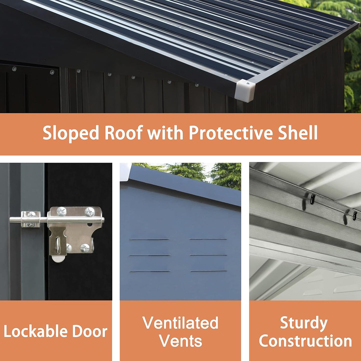 VEIKOU 4' x 4' Outdoor Storage Shed with Thickened Galvanized Steel, Storage Shed with Lockable Door, Air Vents, Metal Shed for Patio Lawn Yard, Grey