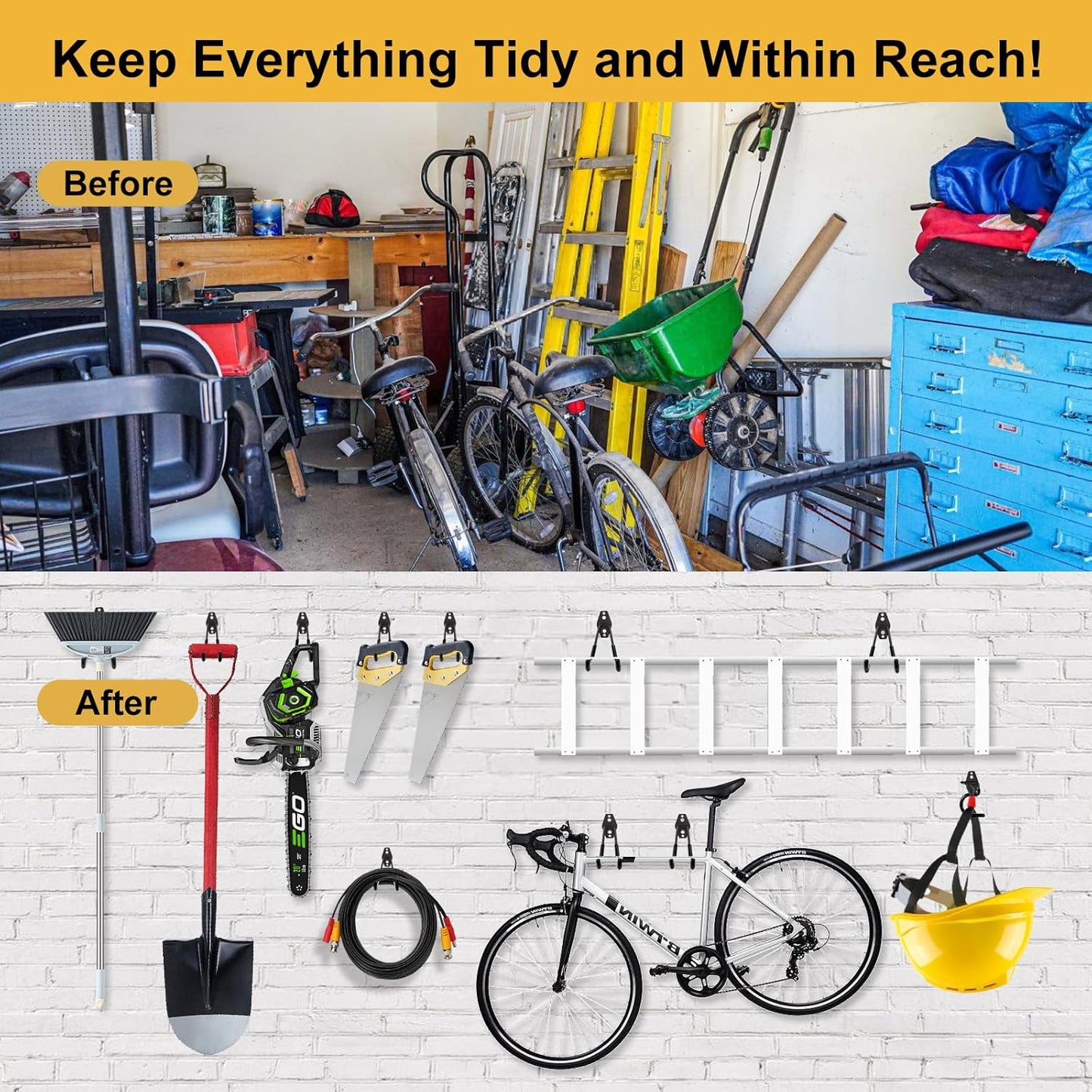 Steel Garage Hooks Wall Tool Organizer, 12 Pack Garage Storage Hook Heavy Duty Utility Storage Hangers Black for Ladders, Ropes, Garden Tools