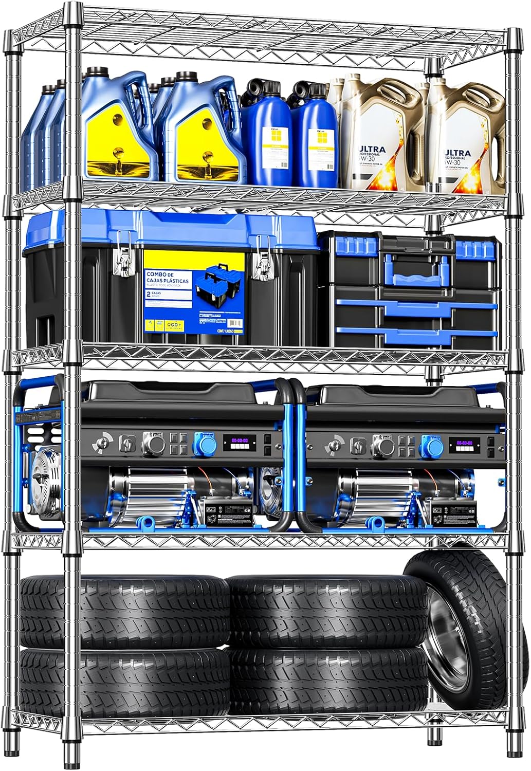 IZEUK 6 Tiers Garage Shelving Wide Storage Shelves Metal Shelves Heavy Duty Adjustable Utility Shelf Rack (Chrome, 17.7" D x 47.2" W x 82.7" H)