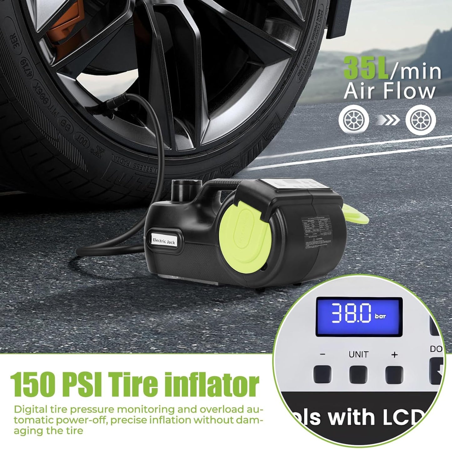 Anbull Electric Car Jack Kit 5 Ton,Hydraulic Car Jack Lift DC12V with Electric Impact Wrench & Inflator for SUV MPV Sedan Truck Tire Change & Garage Repair(Lifting Range 6.1-21.7 inch)