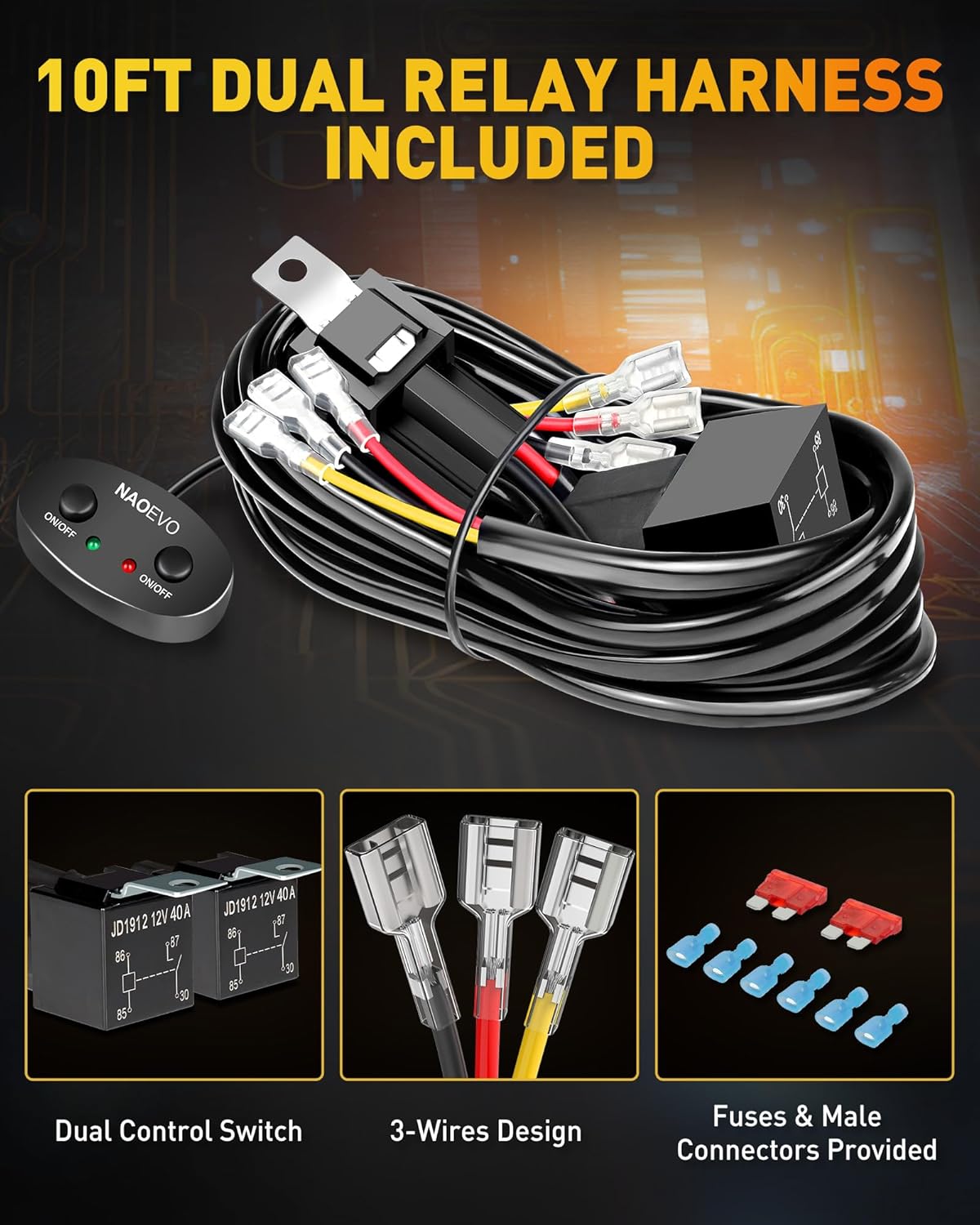 NAOEVO 12 Inch LED Light Bar, 300W 30000LM LED Offroad Fog/Driving Lights with 2 Leads Wiring Harness, Spot & Flood Combo, Work for Truck Boat UTV ATV, 1 Pc (White/Amber/White&Amber)