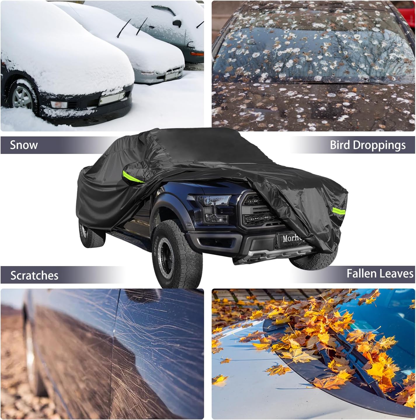 Pickup Truck Cover Waterproof All Weather, Outdoor Indoor Truck Protection Cover for Ford f150 / Chevy Silverado/Dodge Ram 1500 Truck Tarp Cover Black(Length 210 to 230 inch)