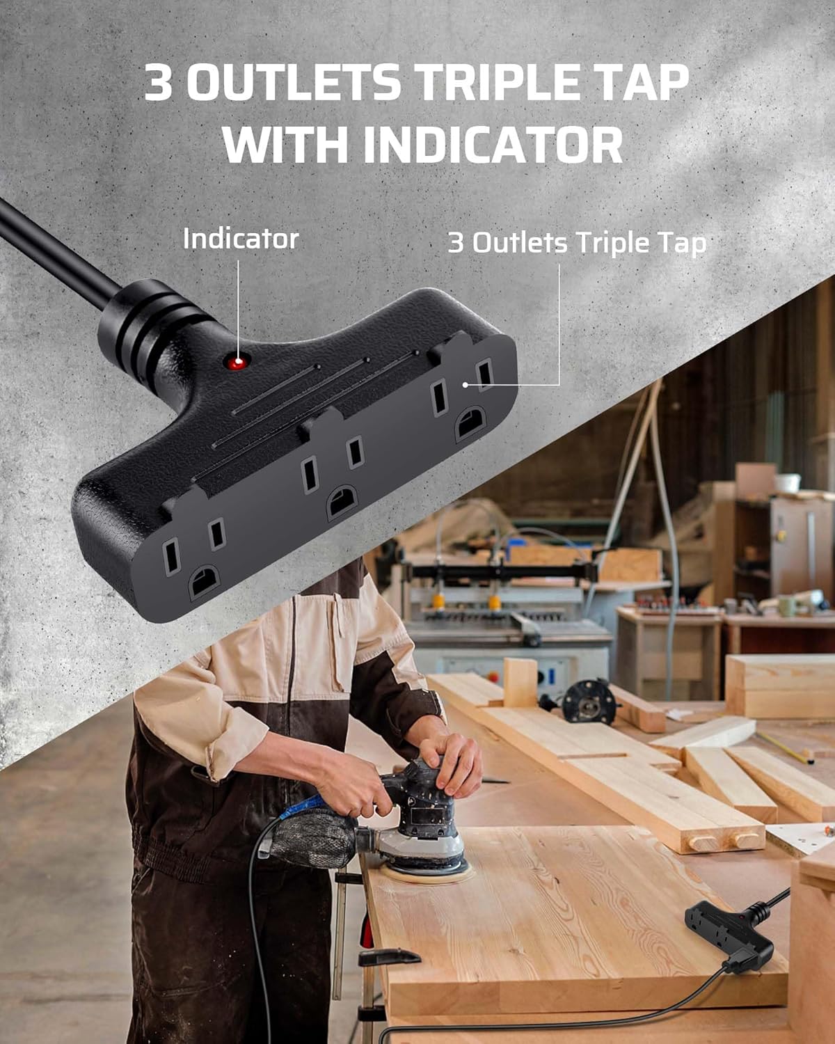 DEWENWILS Metal Extension Cord Reel,30FT Retractable Extension Cord, 16AWG/3C SJTW Power Cord, 3 Electrical Outlets, 10A Circuit Breaker, Wall or Ceiling Mountable for Workshop, Garage, UL Listed