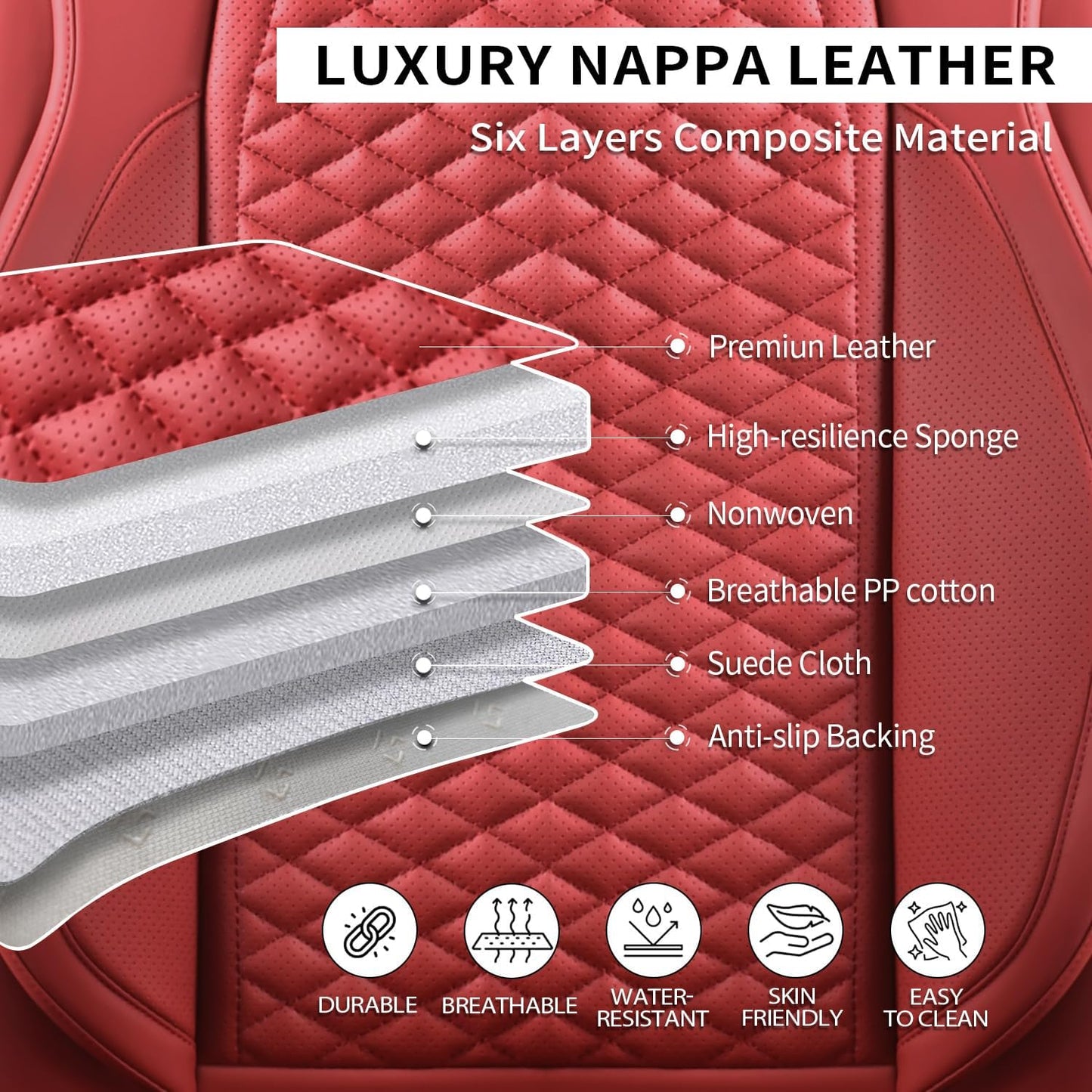 Car Seat Covers Full Set Leather Seat Covers Automotive Seat Covers Universal Car Seat Cover for Most Cars Burgundy