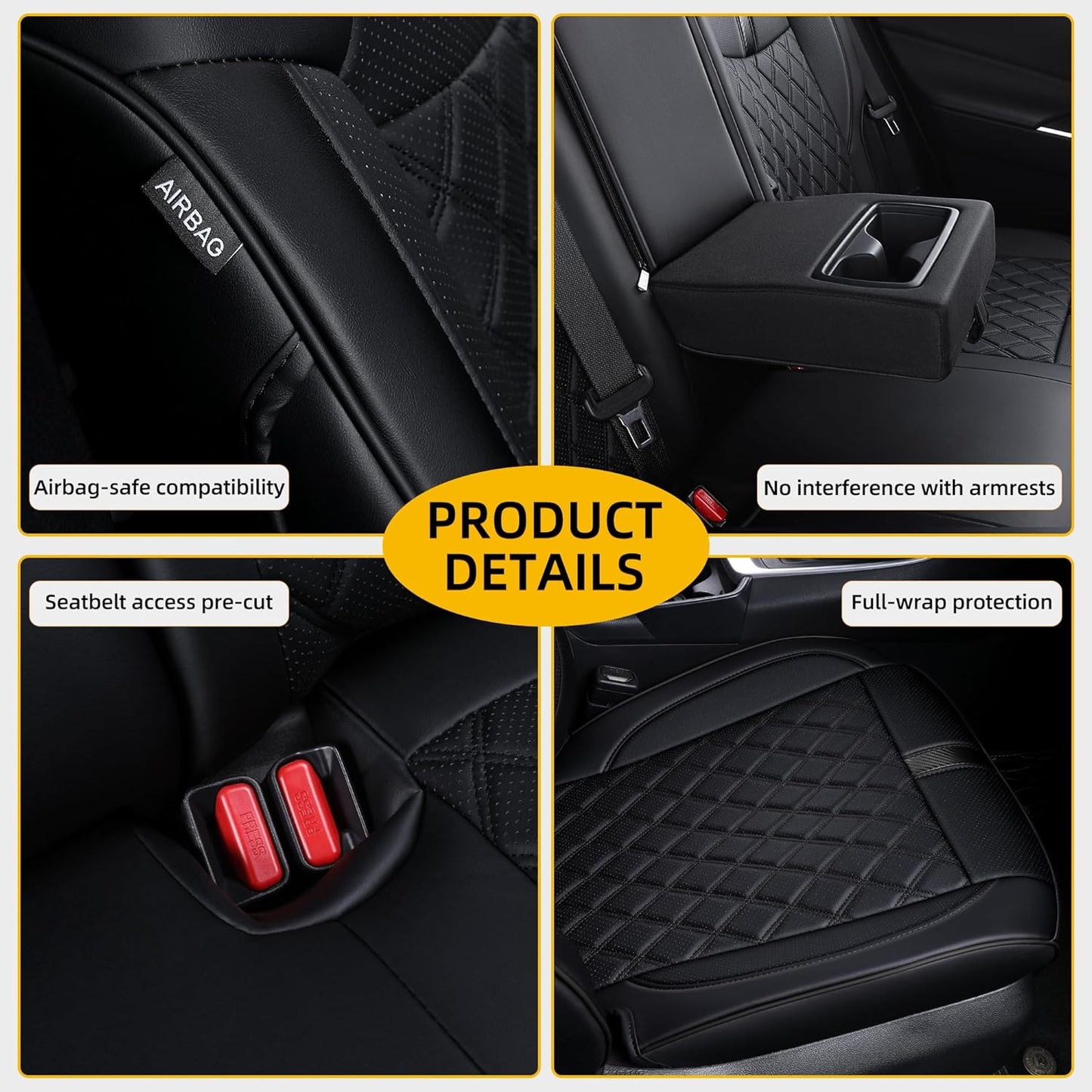 Custom Fit RAV4 Seat Covers for 2019-2025 Toyota RAV4 Hybrid LE,XLE,XLE Premium,Limited Full Coverage Waterproof Leather Car Seat Covers Full Set (Black)