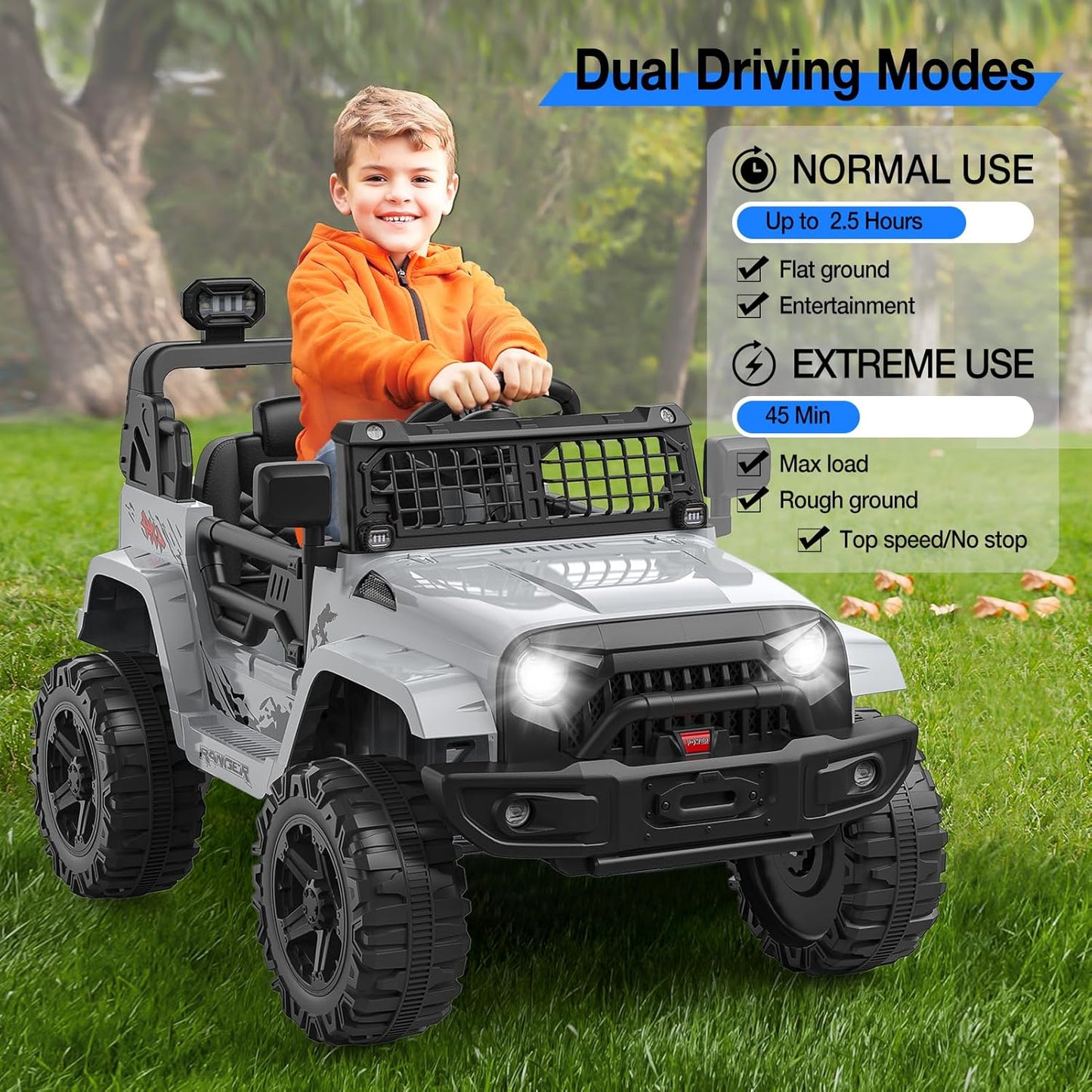 12V Kids Electric Ride On Truck Car w/Parent Remote Control, Spring Suspension, LED Lights & AUX Port | Outdoor Ride Toy for Boys Girls