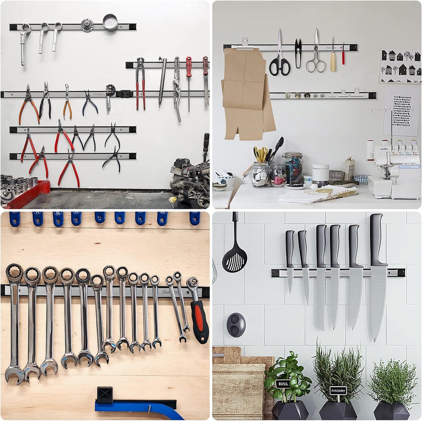 4 Pieces 12" Magnetic Tool Holder Strip, Stainless Steel Surface Tool Magnet Bar, Metal Tool Organizer Rack for Garage Organization, Easy To Install in Workshop, Mounting Screws Included