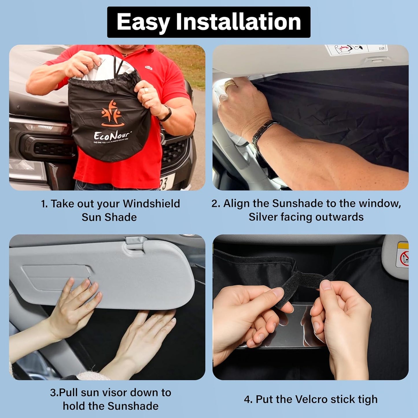 EcoNour Windshield Sunshade Compatible for Chevy Express 1996-2024 2025-240T Polyester Material Cars Sun Visor Reflector Blocks UV Rays - Foldable Sunshade Interior Protection Accessories