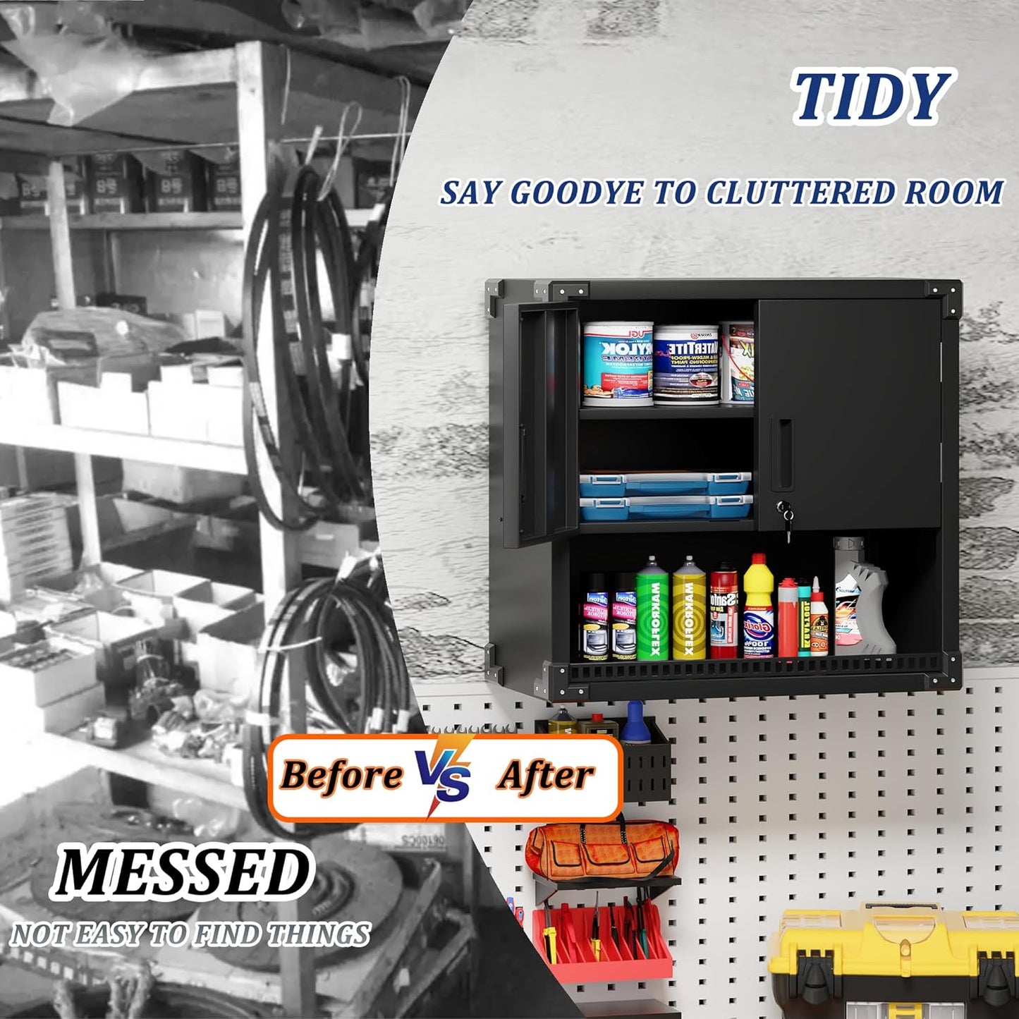 Garage Wall Cabinet,Metal Wall Cabinet with Doors and Adjustable Shelves,Steel Utility Wall Mounted Tool Cabinets for Home,Office,Kitchen,Warehouse