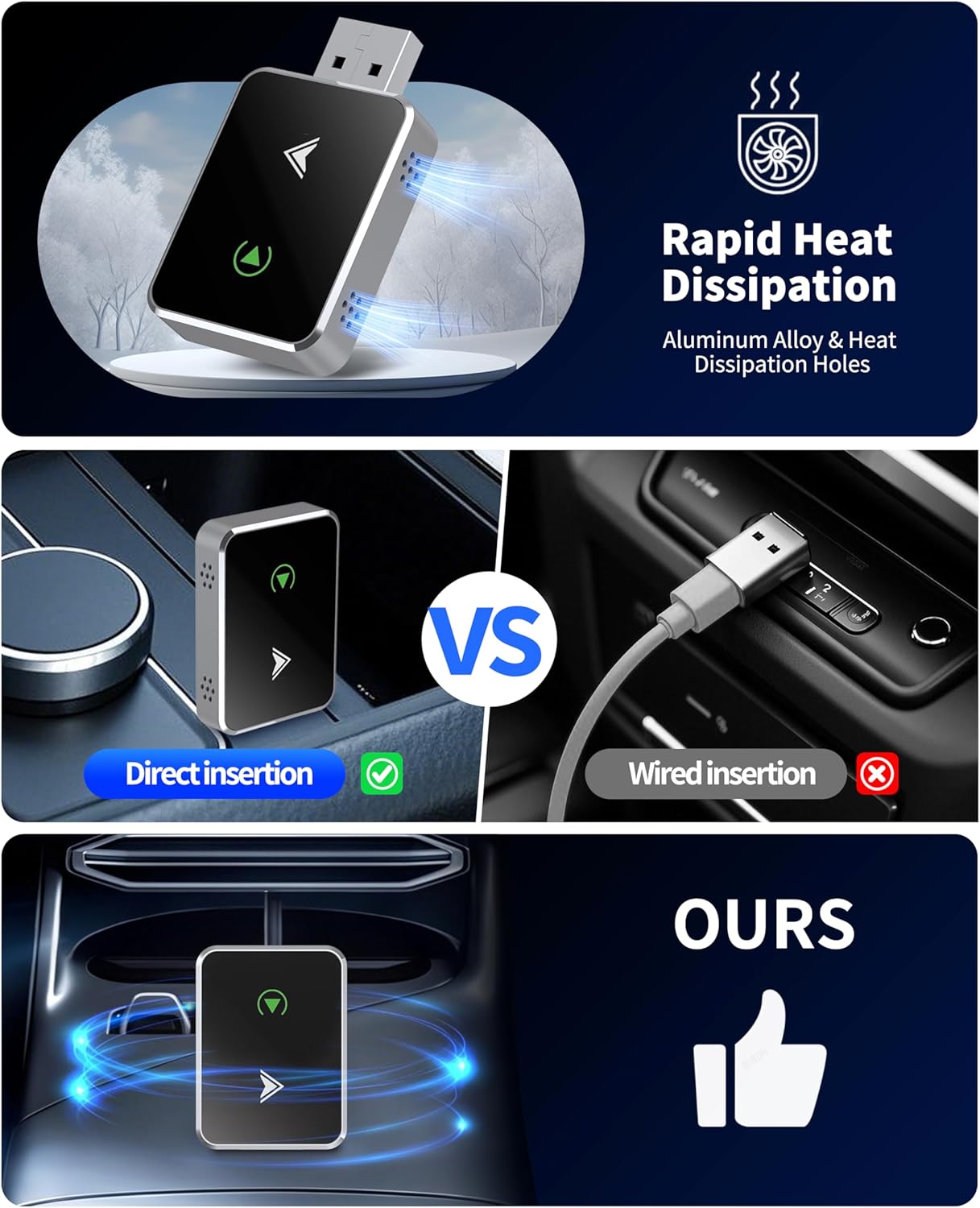 Wireless CarPlay Adapter, 2025 Upgraded 2-in-1 Mini Size CarPlay & Android Auto, Convert Wired to Wireless with USB & Type-C, Plug & Play, Stable Control & No Delay Car Play with iPhone & Android