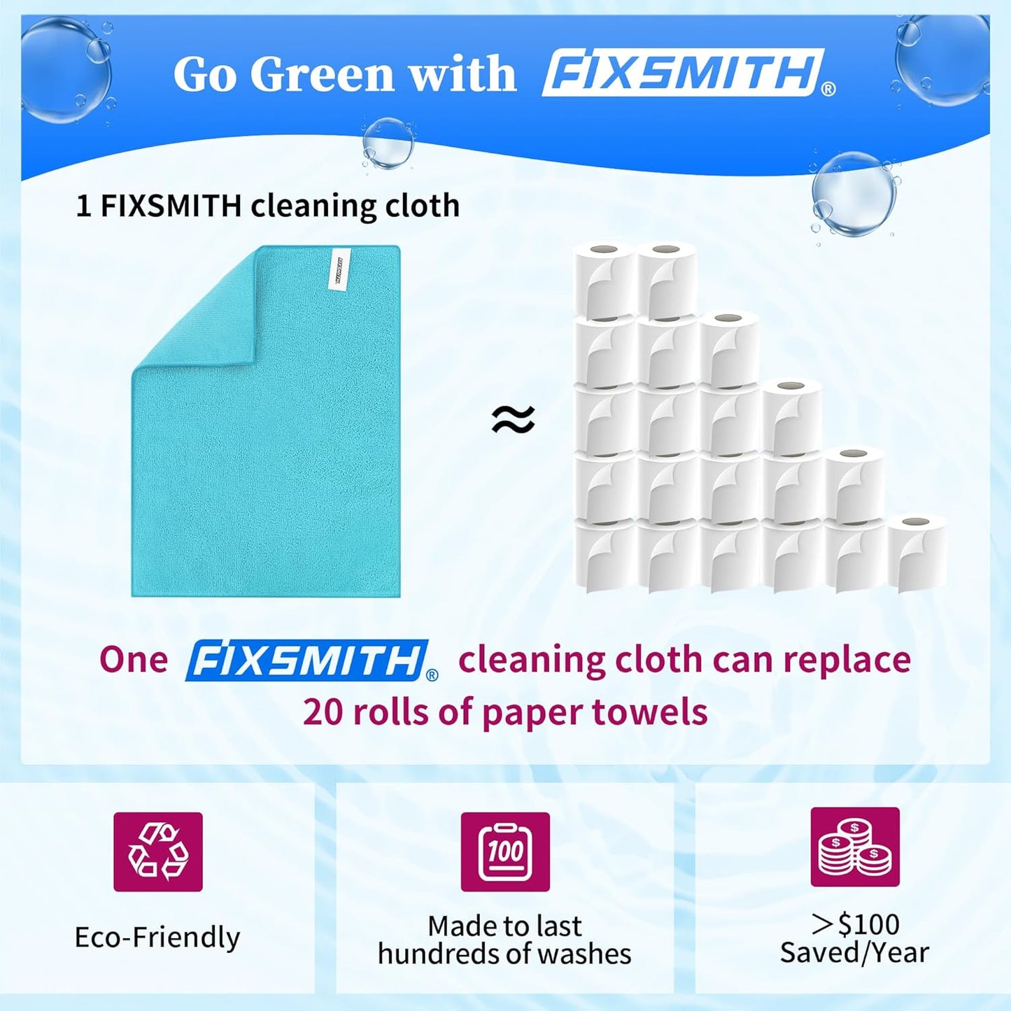 FIXSMITH Microfiber Cleaning Cloth - Pack of 48, Multi-Functional Cleaning Towels, Size: 12 x 16 in, Highly Absorbent Cleaning Rags, Lint-Free, Streak-Free Cleaning Cloths for Car Kitchen Home Office