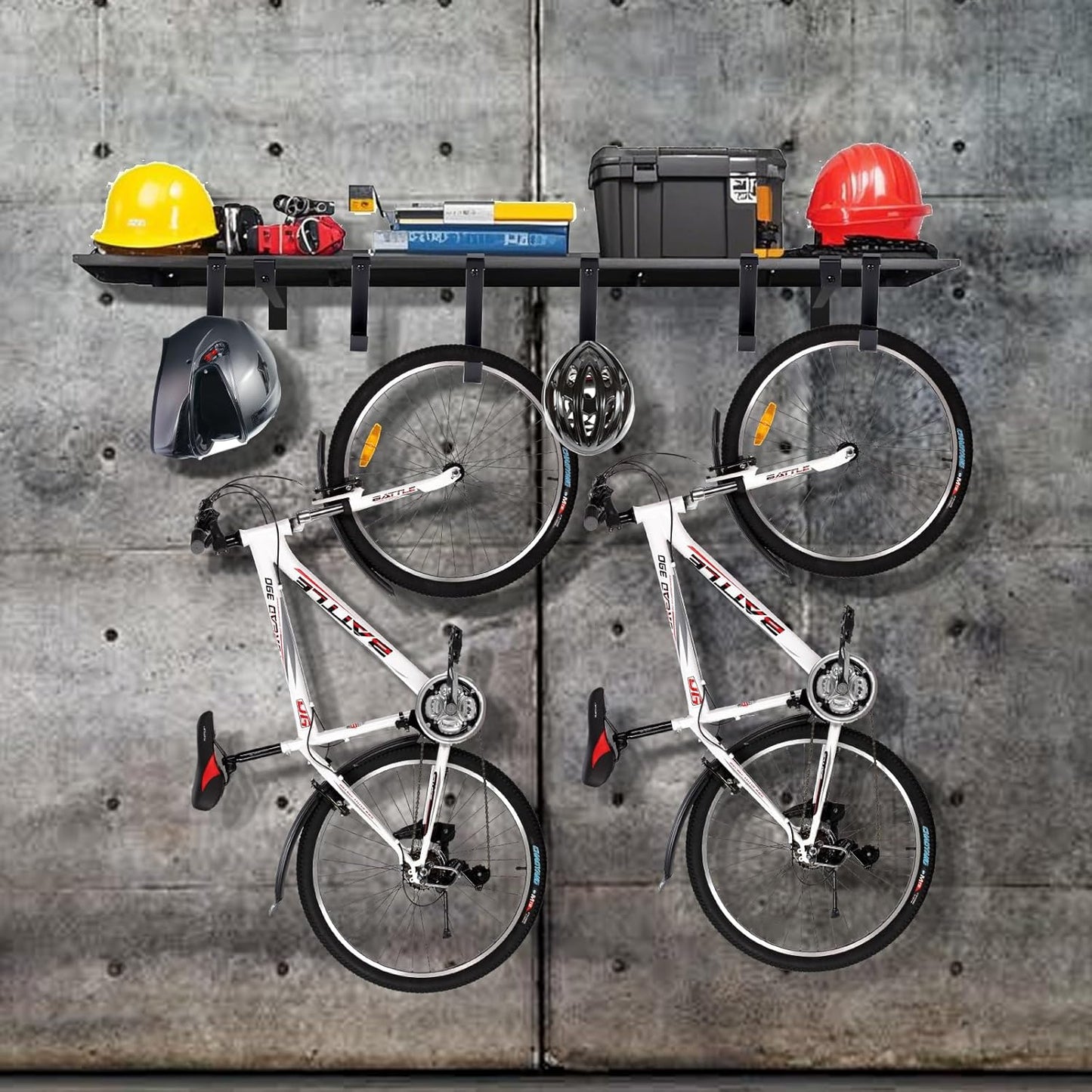 Garage Wall Shelving, 1X4 ft Garage Storage Rack,Heavy Duty Wall Mounted Storage Shelf With 12 Hooks-Each Loads 200lbs Metal Wall Shelf,Black,2Pack