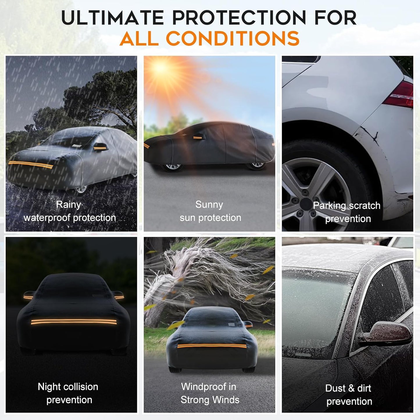 Sedan Car Cover Waterproof All Weather for Automobiles,Outdoor Heavy Duty Full Exterior Covers with Zipper Door, Rain Sun Snow Dust UV Protection, Windproof Straps & Reflective Strips(Up to 213")
