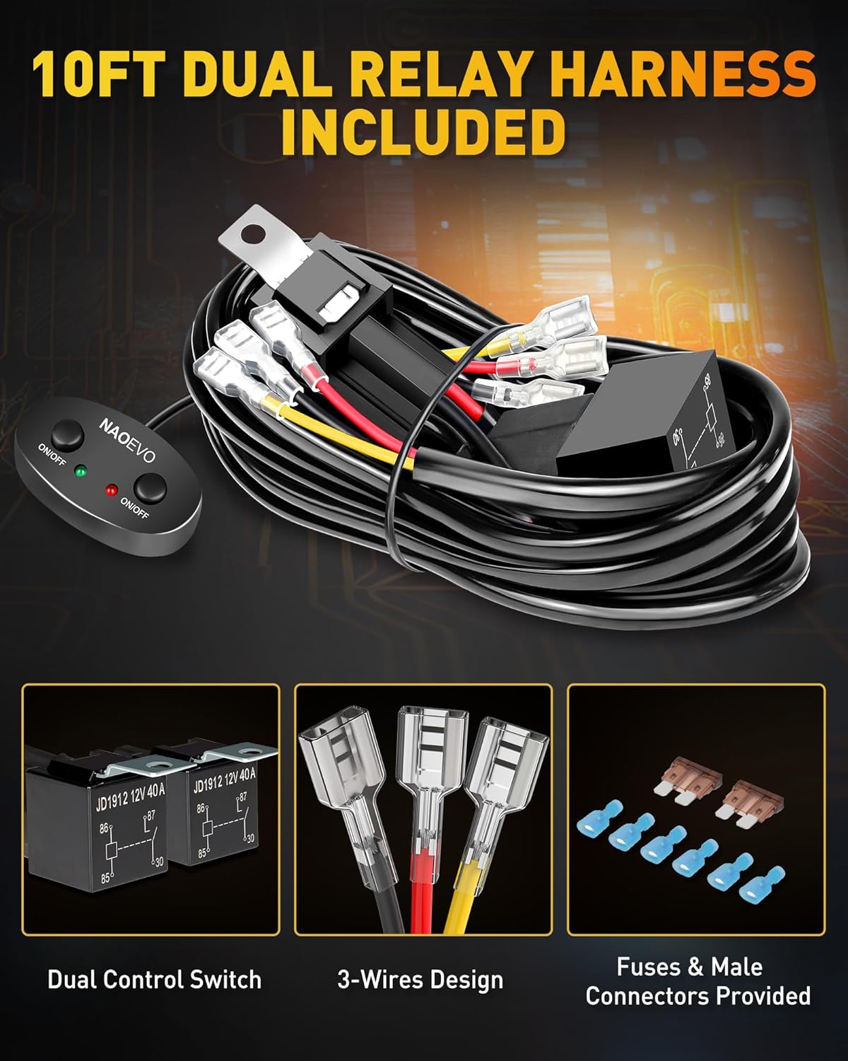 NAOEVO 4 Inch LED Pod Lights, Spot Flood LED Fog/Driving/Off Road Lights with 2 Leads Wiring Harness, Cube Pods for Truck Boat ATV UTV, 2 Pcs (White/Amber/White&Amber)