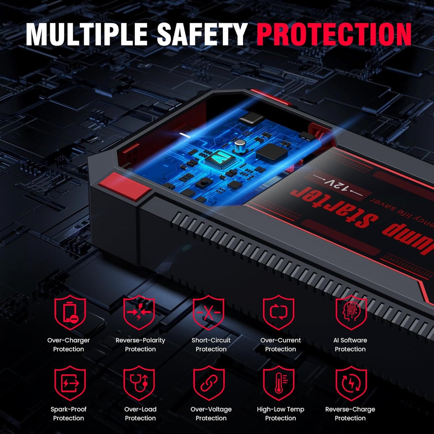 Car Jump Starter 6000A Car Battery Jump Starter Portable,12V Battery Jumper Starter Portable(10.0L Gas/8.0L Diesel),LCD Display Jump Box Jump Starter Battery Pack with Jumper Cables & Flashlight-Red