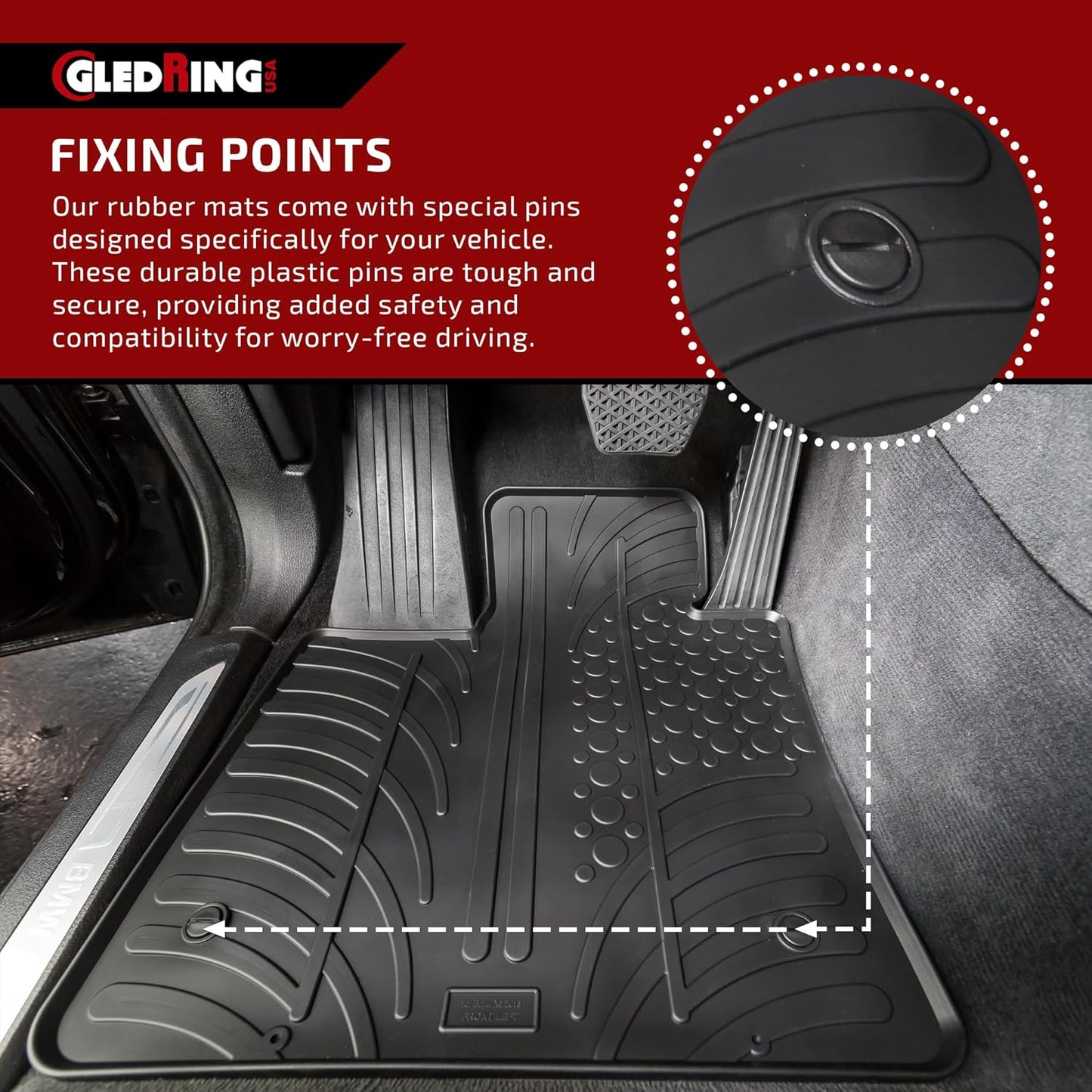 Gledring USA Custom Fit All-Weather Rubber Floor mats Compatible with Mercedes Benz E-Class E63 AMG Sedan (W212) 2010-2016, No Trimming Required, Tailored Custom Fit, Protects from Rain, Mud and Snow