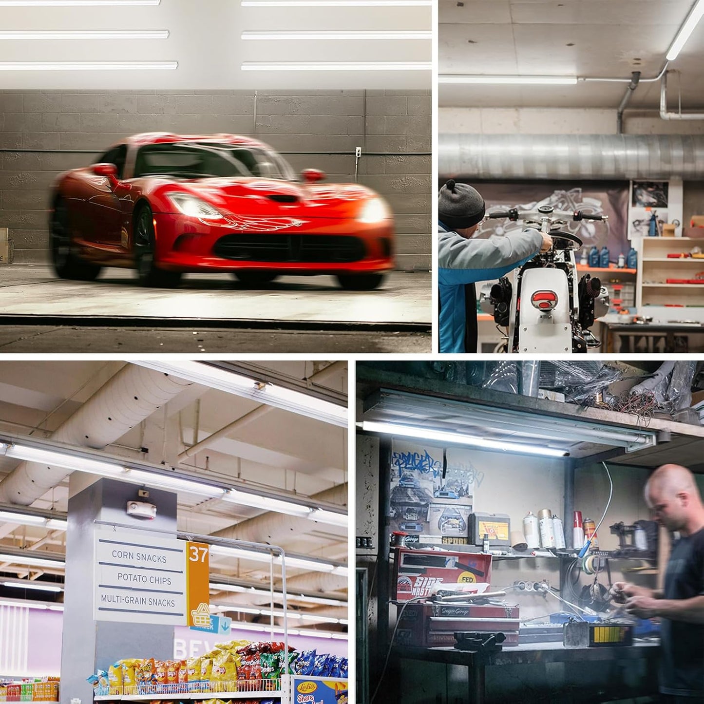 Pak 4FT LED Shop Lights, 2300LM 6500K Cool White, 20W Energy Efficient Linkable Ceiling and Under Cabinet Lighting, T5 Integrated Utility Fixture for Garage, Workshop, Basement, FCC Certified, 4 Pack