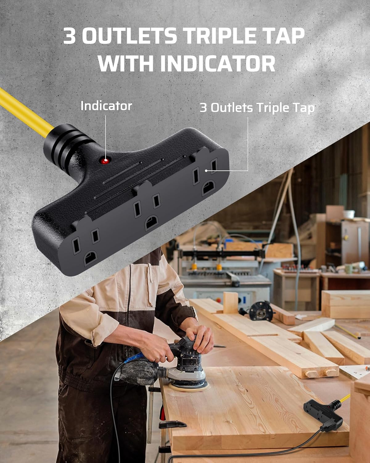 DEWENWILS 30 Ft Retractable Extension Cord Reel, Ceiling/Wall Mount 16/3 Gauge SJTW Power Cord with 3 Electrical Outlets Pigtail for Garage and Shop, 10 Amp Circuit Breaker, Metal Plate, UL Listed