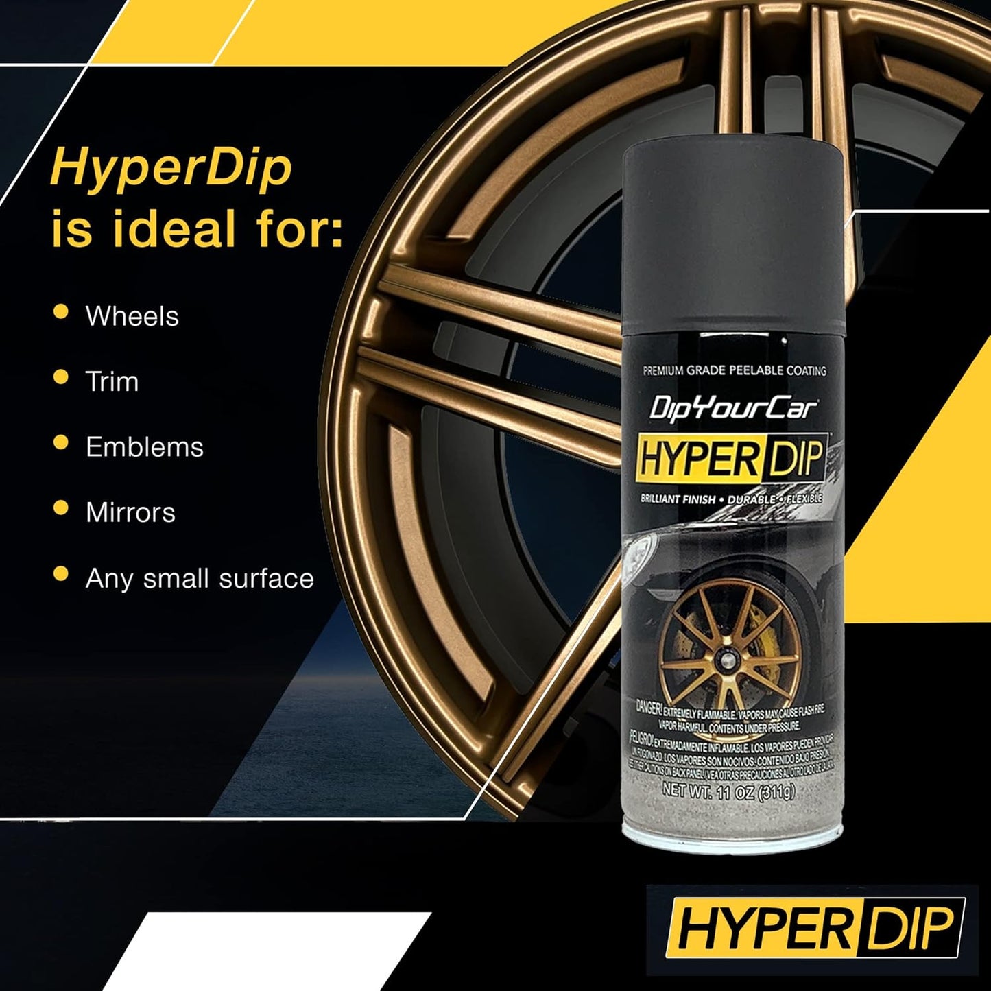 DipYourCar.com HyperDip Paint - Can of Sprayable Automotive Dip Coat - Removable Peelable Paint Protection for Cars - Bronze Gold Satin Coat Spray