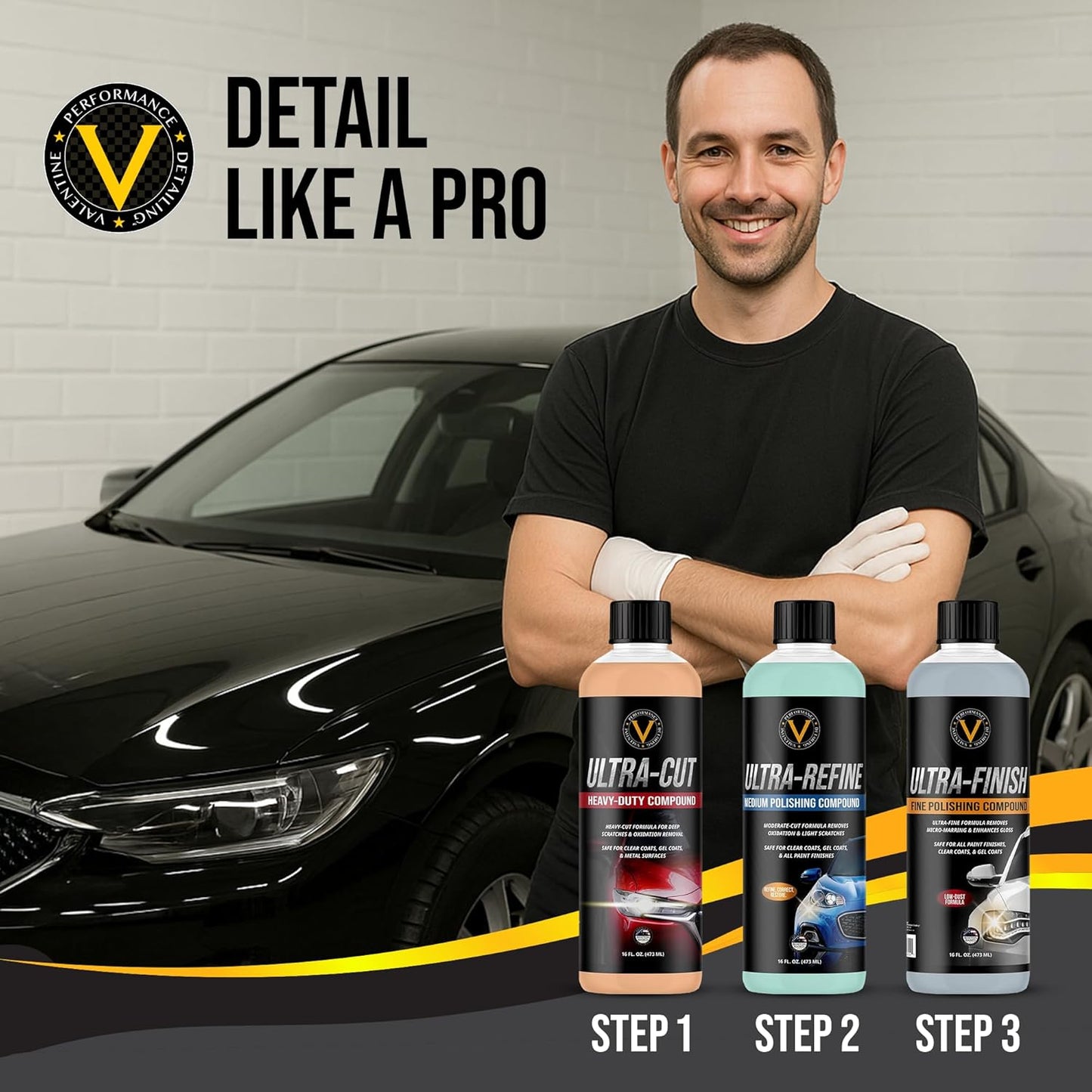 VPD Ultra-Refine Medium Polishing Compound 16 oz – Professional Car Polish & Rubbing Compound, Removes Swirl Marks, Oxidation & Scratches, Enhances Gloss & Depth, Safe for Clear Coats & Metals