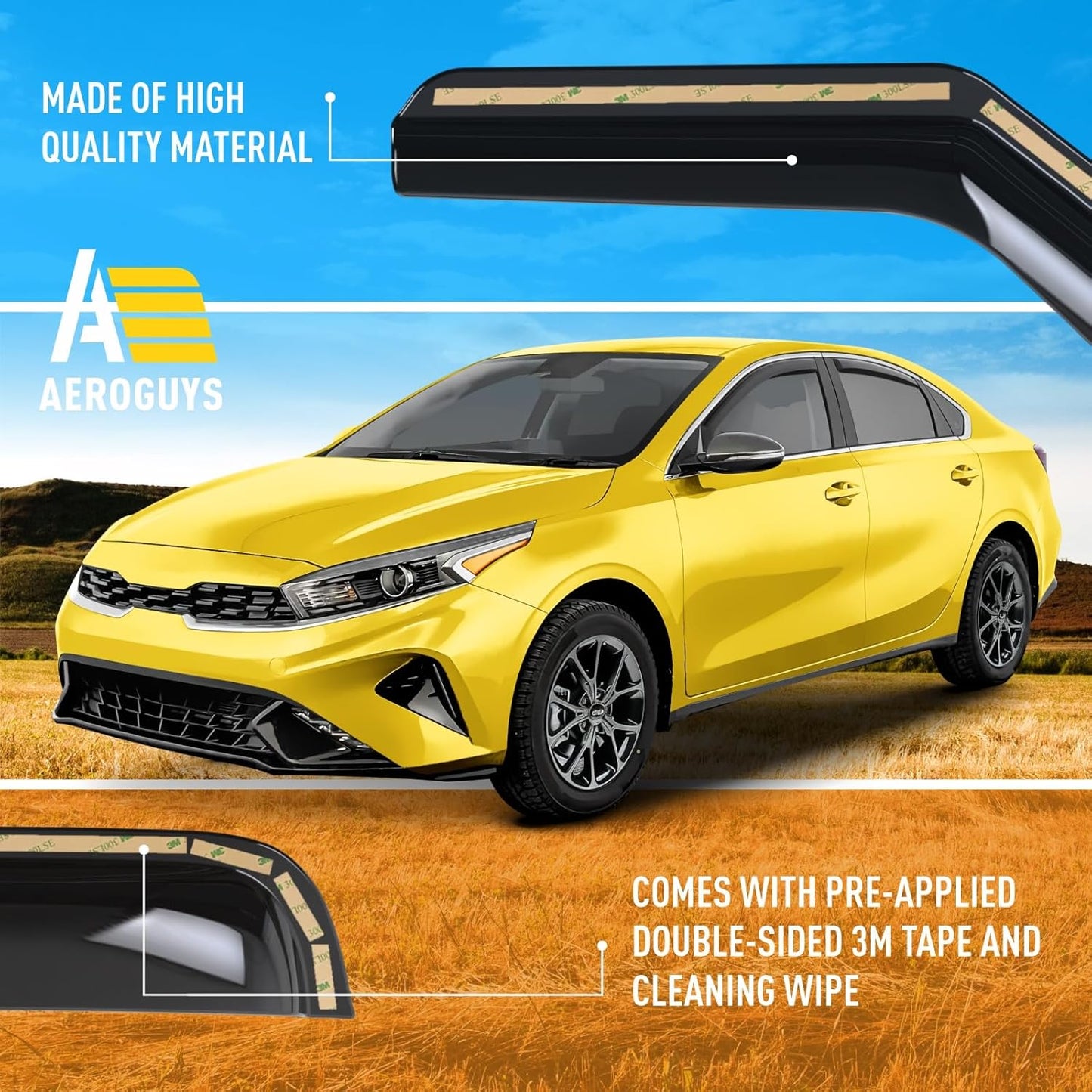 Extra Durable Window Deflectors in-Channel Window Visors Rain Guards Fit for Kia Forte 2019-2025, Sun Visors, Wind Vent for Shades, Exterior Car Accessories - 4pcs. AG0769