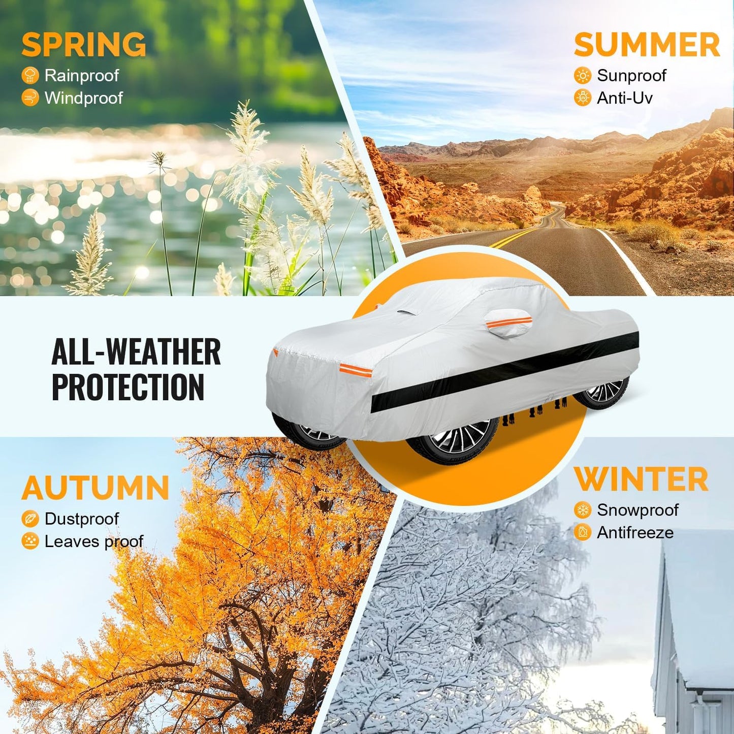 30 Layers Truck Car Cover for Automobiles All Weather Waterproof, Outdoor Snowproof UV Protection Windproof, No Zipper, Heavy Duty Universal Car Covers, (Silver, Fit Truck 231"-250")