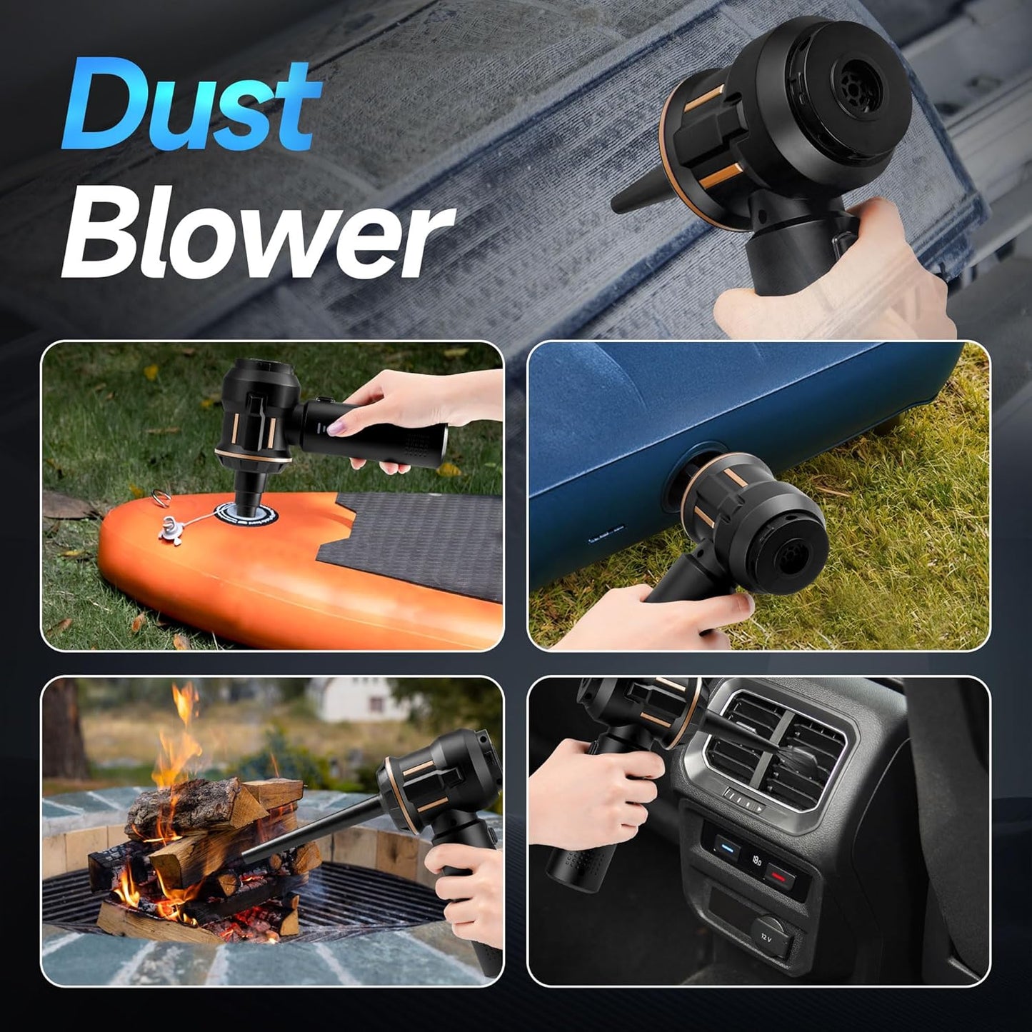 Portable Cordless Mini Car Vacuum Cleaner 16KPa - 80000RPM Brushless Motor Handheld 4-in-1 Compressed Air Duster & Air Blower & Pump Hand Held Vacuum for Car, Home, Office, Camping, Pet