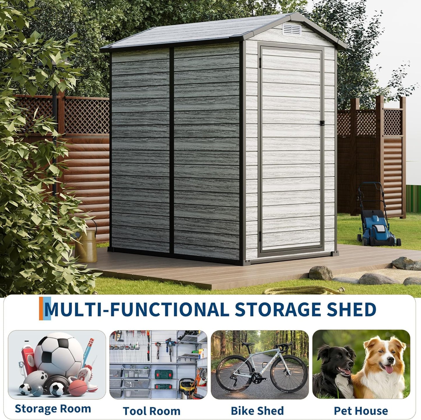 Weather-Resistant Resin Shed with Window, Outdoor Storage Shed Resin Garden Sheds PVC, Backyard Plastic Garden Shed with Lockable Door and Vents