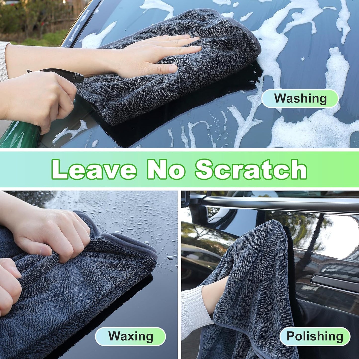 JOYMOOP Car Dry Towel, Quick Drying, Medium Size, Microfiber Cleaning Cloth, Dark Grey, 35.4 x 23.6 Inches, 2 Pack for Boates, RVs, SUVs, Trucks, Cars