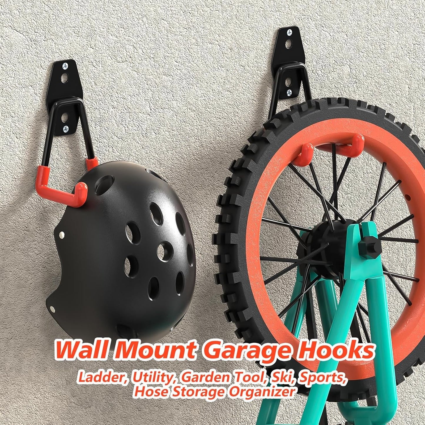 4 Pack 4.5x2.75 inch U Heavy Duty Garage Hooks,Solid Steel Wall Mount Hangers,with Anti-Slip Coating,for Hanging and Organising Ladder,Bike,Ropes,Broom,Garden,Yard and Power Tools