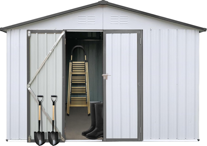 12 x 10 FT Metal Garden Shed: Heavy-Duty Outdoor Storage with Hinged Door, Ventilation & Free Padlock