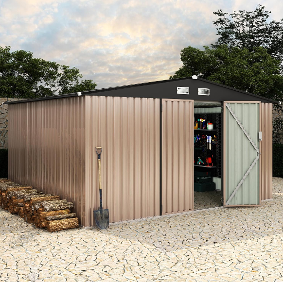 10x12 FT Metal Storage Shed Review – Heavy-Duty Outdoor Tool Shed with Lockable Door and Air Vents for Backyard Organization