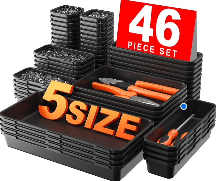 A-LUGEI 46-Piece Toolbox Organizer Tray Divider Set – Adjustable Drawer Storage for Tools and Small Parts