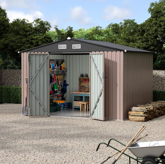 8x10 FT Metal Storage Shed with Floor and Lockable Door for Secure Outdoor Organization