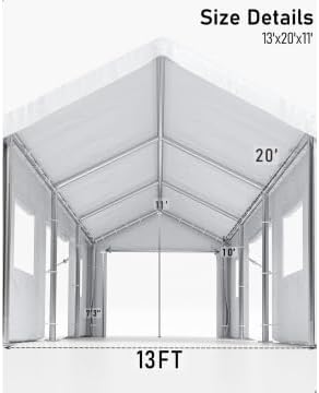 13x20 Ft. Metal Carport Garage with PE Fabric and Galvanized Steel Frame Outdoor Shelter for Cars, Trucks and Boats with 4 Doors and Mesh Windows for Ventilation - White