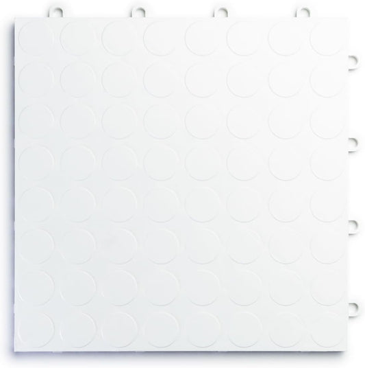 Big Floors RaceDeck CircleTrac, Interlocking Non-Slip Garage Flooring Tile, Durable, Modular, Heavy-Duty Copolymer, Easy Install (White, 24 Pack of 12 x 12" Tiles)