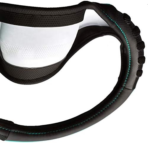 Flying Banner car Steering Wheel Cover Faux Leather Massage Universal fit 3D Honeycomb Hole Anti-Slip Sporty 15 Inches (Mint Green Black)