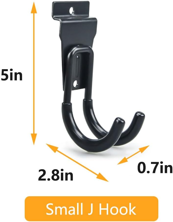 Slatwall Hooks Heavy Duty Slatwall Accessories Small J Hooks Garage Slat Wall Hooks and Hangers, Black(10 Pack)
