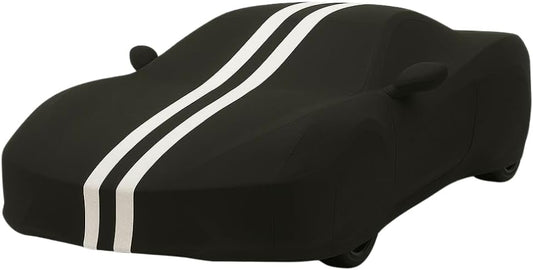 C8 Corvette Water Resistant Car Cover I Fit for Corvette C8 Indoor and Outdoor Protection I Form Fitting I Includes Carrying Bag (Black Stipe)