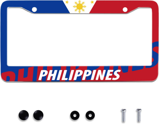 Philippine Flag License Plate Frames Round Hole Personalise License Plate Frame Car Universal Accessories Stainless Steel Cars Decor 2 Holes and Screws Fits Standard US Vehicles Size12.2 x 6 Inches