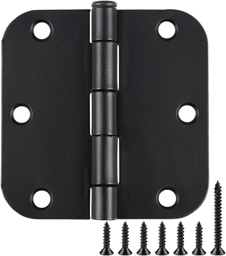 Rounded Door Hinges 3-1/2" x 3.5 Inch, 5/8 Radius, Matte Black 3 ½" 36 Pack No Squeak,Interior Hinge for Doors Office Bed Room,Outdoor Window,Constructition Iron Hardware for House Home Flat