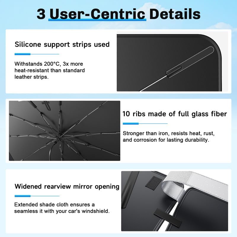 SXCY for 2020-2025 Ford Explorer Windshield Umbrella Sunshade [Easier Foldable] for 2025 Ford Explorer Accessories 2025 Explorer Sunshade Umbrella for 2025 Explorer Windshield Sun Shade Umbrella