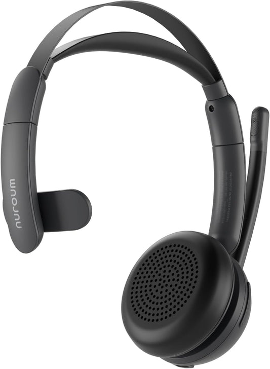 NUROUM Wireless Headset with Mic for Work, Trucker Bluetooth Headset with Noise Cancelling Microphones, Single Ear, Multi-Point/Mute, 45H Playback for Call Center/Work from Home/Office HP31SN