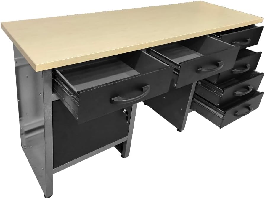 JZD Metal Garage Cabinet Combo Set with Wood Worktop, for Auto Repair Shops, Retail Backrooms