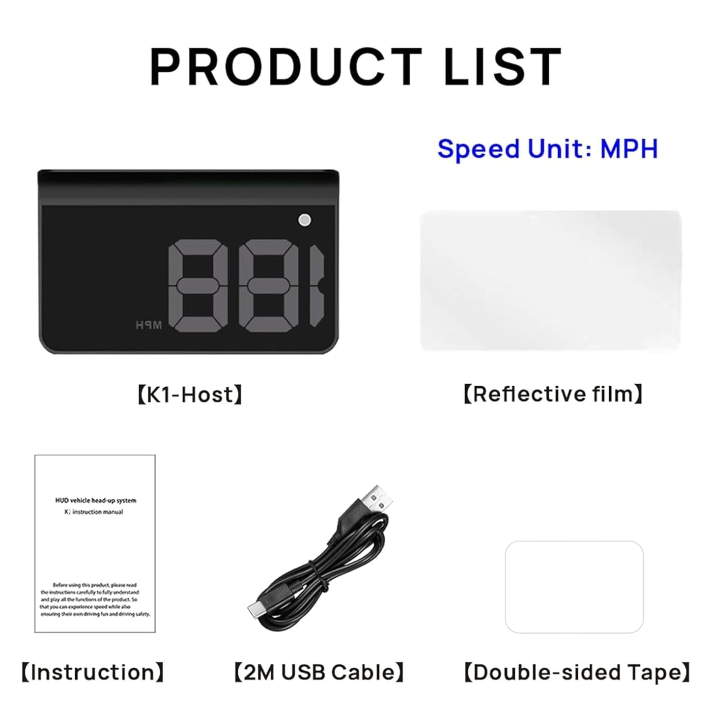 Heads up Display for Cars,Car HUD,Head up Display for Car,Digital GPS HUD Speedometer,USB Cable Plug and Play,Automatic Brightness Adjustment,Large Font Display (K1-White)