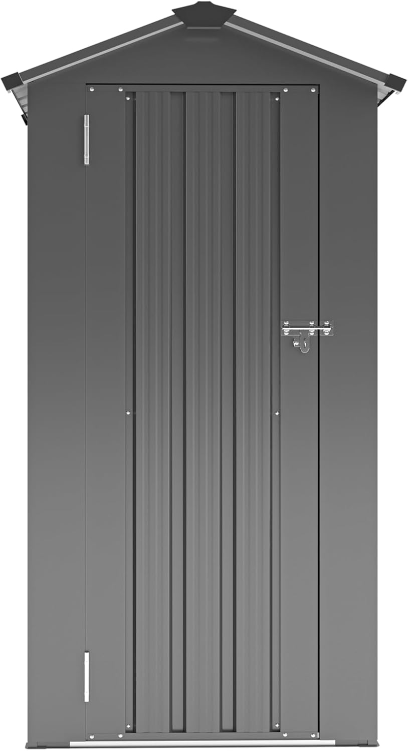 Outdoor Metal Storage Shed, Waterproof Garden Tool Shed with Lock, Galvanized Steel Utility Cabinet, Weather-Resistant Storage Locker for Backyard, Patio, Garage Tools Organization (Black)